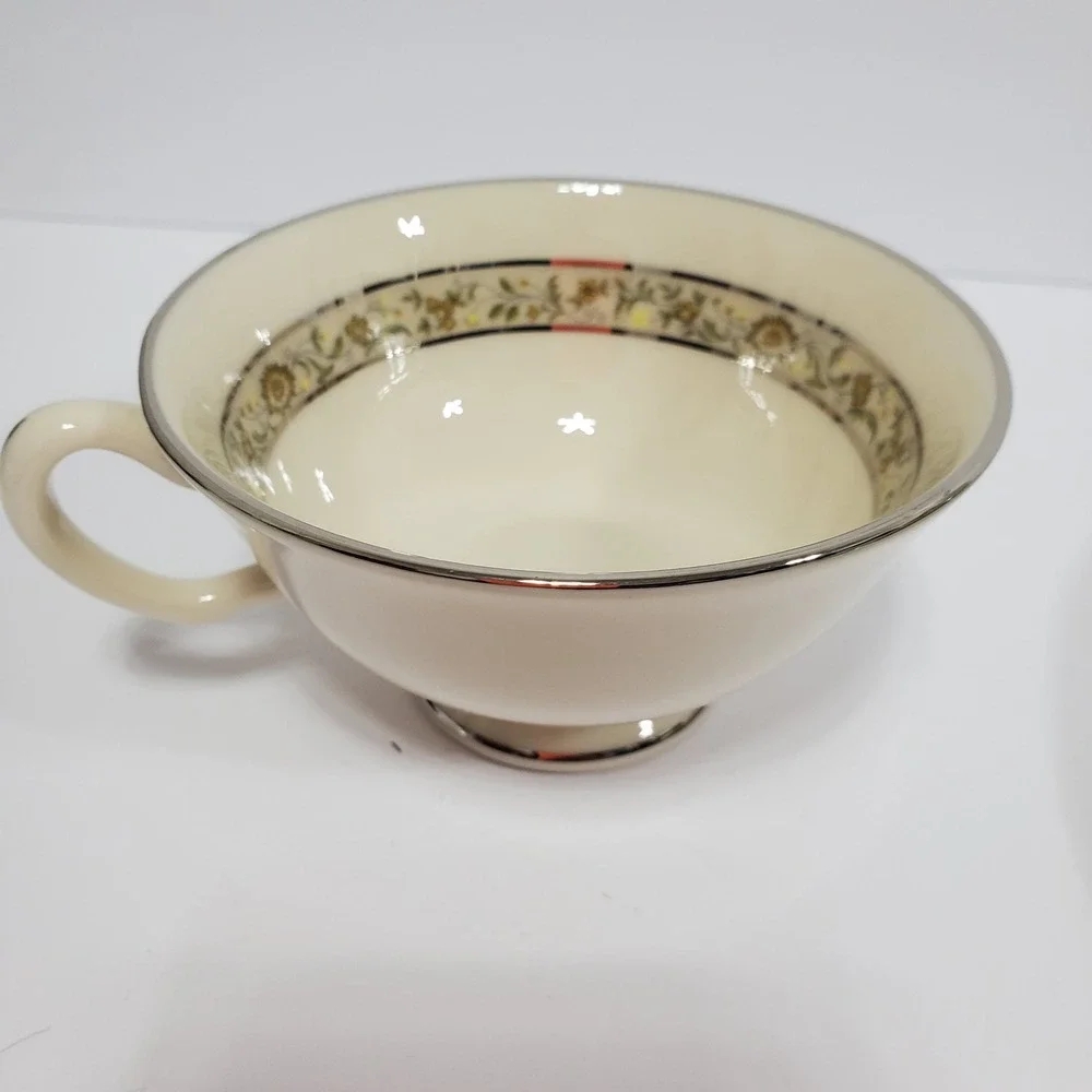 Lenox Springdale Cup Saucer Salad Bread & Dinner Plates 5 Pieces Platinum Trim